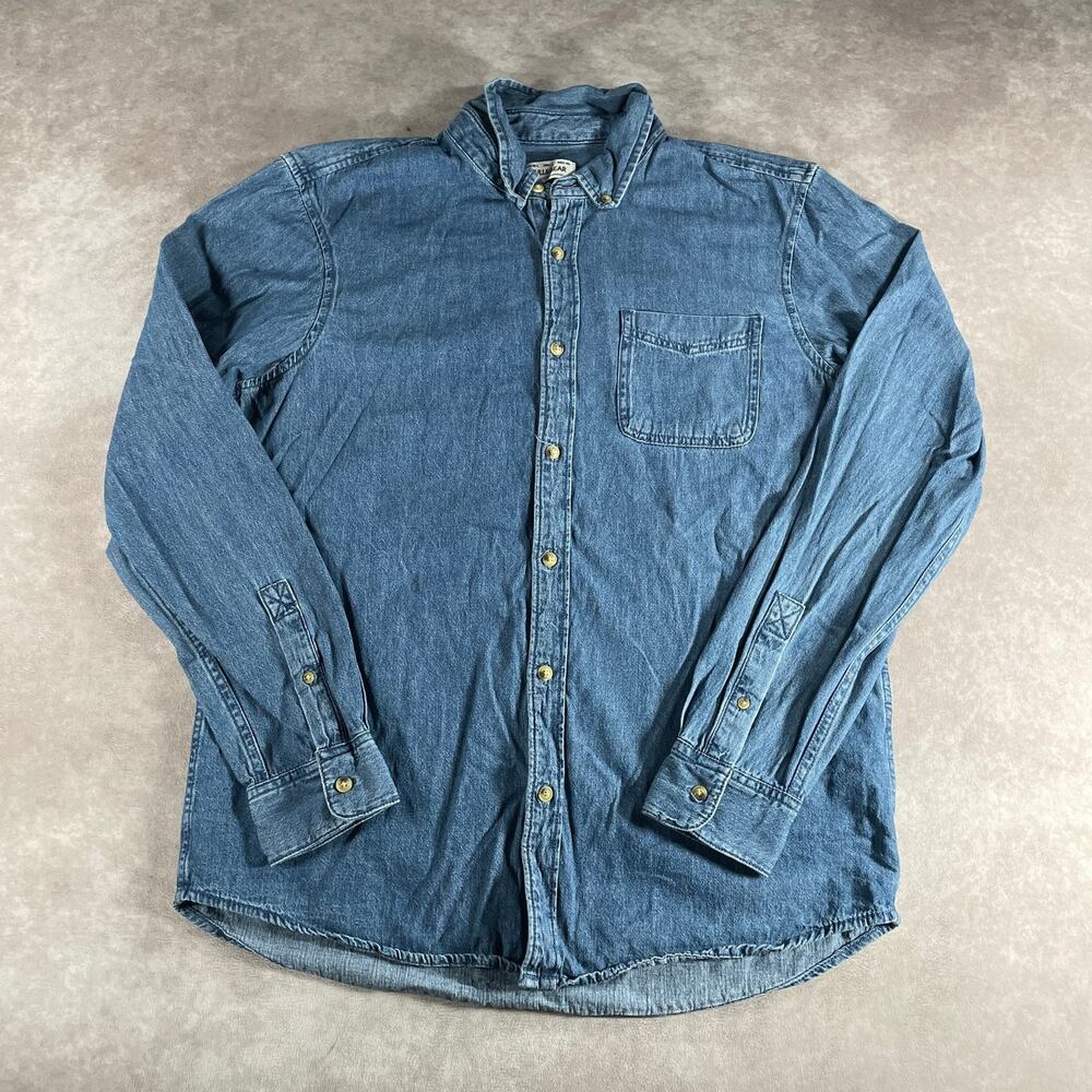 Pull&Bear Garments Denim Button Down Shirt Blue Men's Size Large Casual Preppy